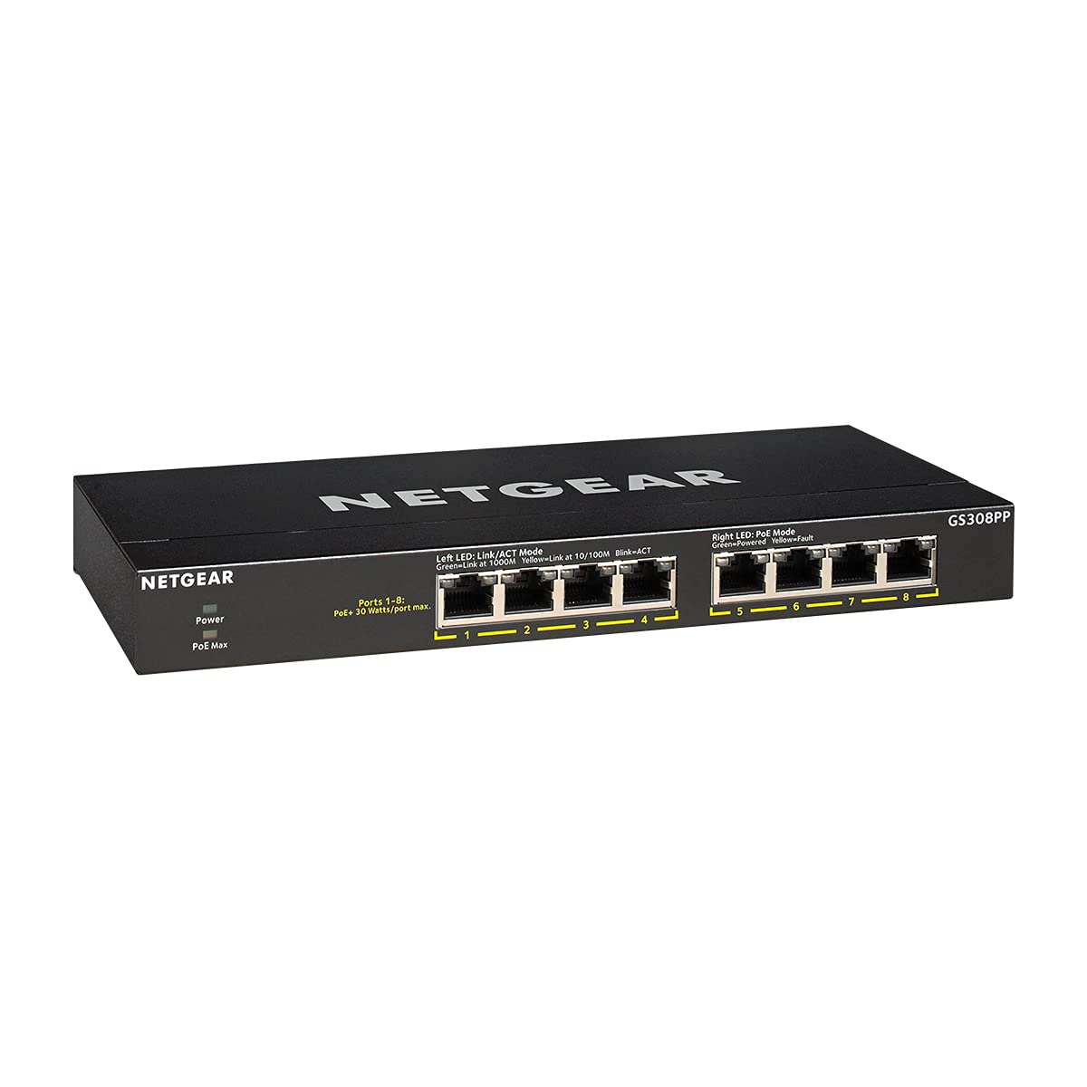 NETGEAR 8-Port Gigabit Ethernet Unmanaged PoE+ Switch (GS308PP) - with 8 x PoE+ 83W Desktop Wall Mount Sturdy Metal