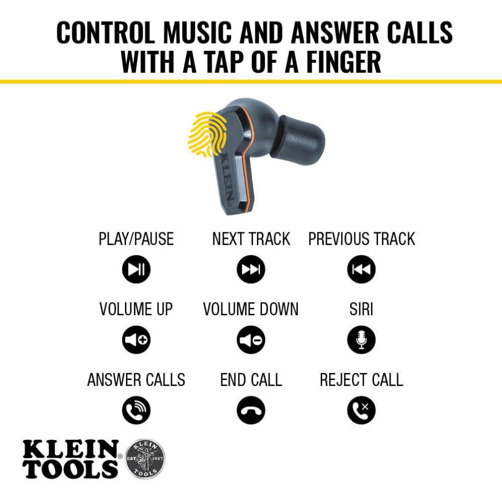 KLEIN TOOLS AESEB2 Elite Bluetooth Earbuds, Real Wireless Earplugs, NRR Hearing Protection 25 DB, 24 Hours Battery Life, Digital LED Display