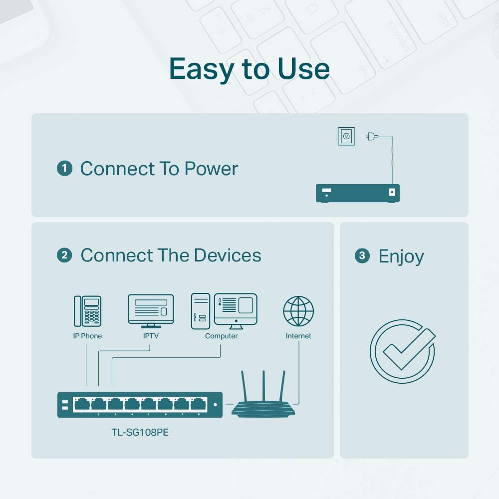 TP-Link 8 Port Gigabit PoE Switch 4 PoE Port @55W Easy Smart Plug & Play Lifetime Protection Sturdy Metal w/Shielded Ports Support QoS, Vlan, IGMP and Link Aggregation (TL-SG108PE)