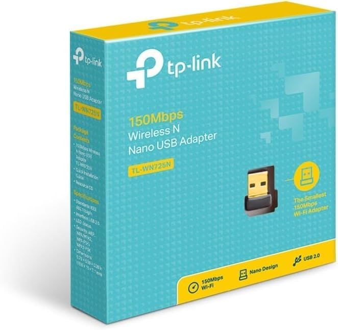 TP-Link TL-WN725N USB WiFi Adapter for PC/Laptop, 150Mbps Wireless Nano USB 2.0 Adapter, Wi-Fi Dongle for streaming/internet calls, Supports Windows 11/10/8.1/8/7/XP, Mac OS X, Linux, Easy setup