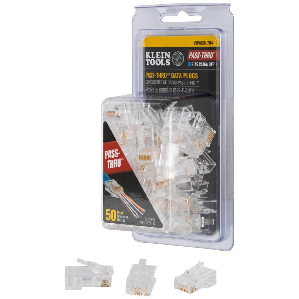 Klein Tools VDV826-704 Modular Data Plug for CAT6A and Larger Diameter CAT6 Indoor or Outdoor Ethernet Cable, 50 Pack