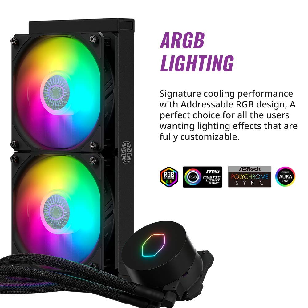Cooler Master MasterLiquid ML240L V2 ARGB Simple Water Cooling CPU Cooler 10.9 x 4.7 x 1.1 Inches 277 x 119.6 x 27.2 mm Liquid-Cooling-System-CPU Cooler