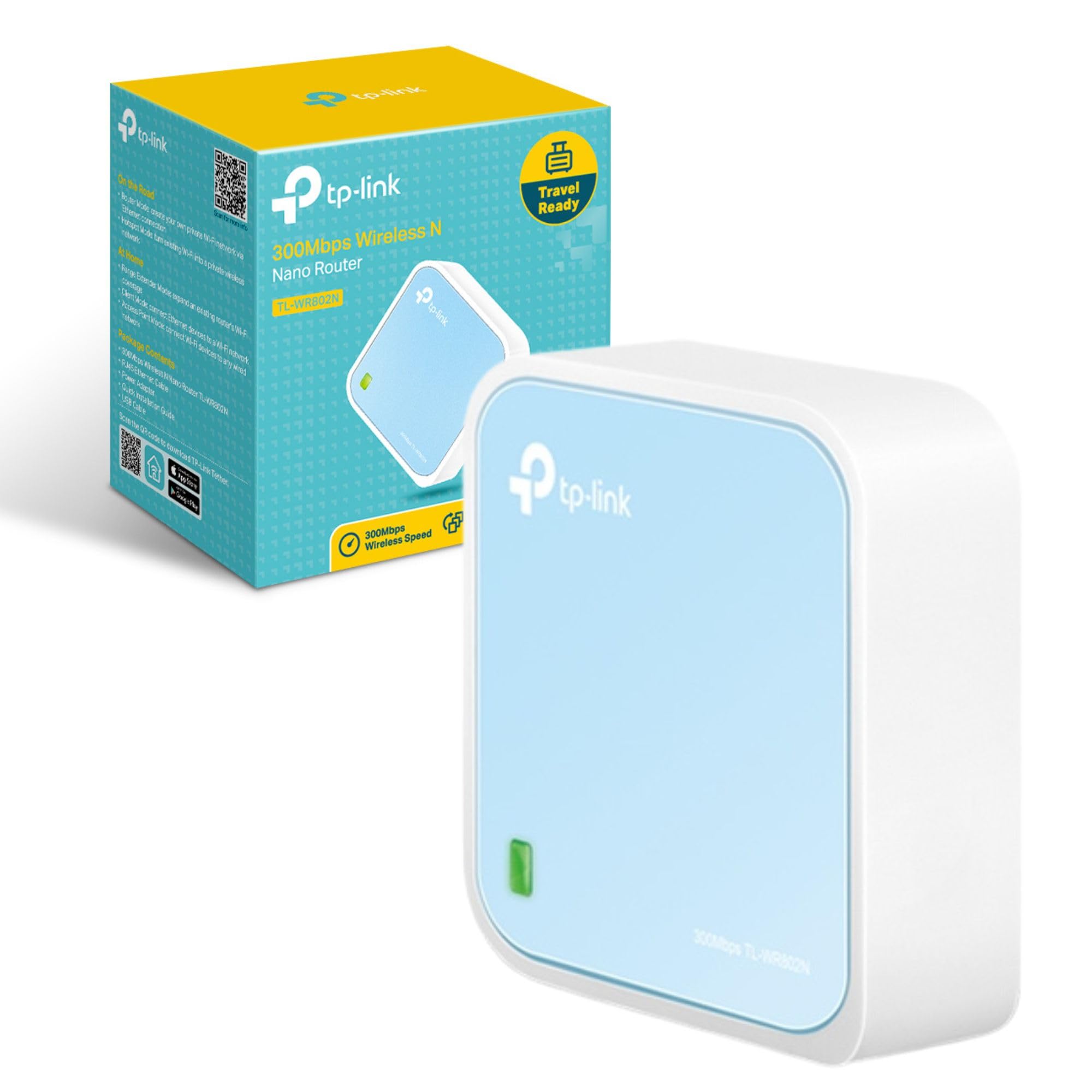TP-Link TL-WR802N Wireless Travel WiFi Router, N300 WLAN Nano Portable WiFi Booster, Support Access Point, TV Adapter, Client, Range Extender, Repeater, Hotspot Operation Modes, Pocket-size