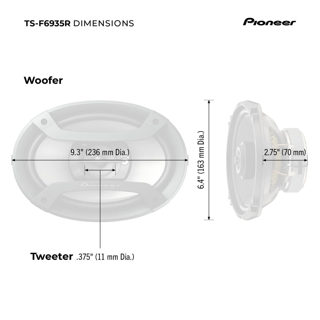 Pioneer TS-F6935R 3-Way Coaxial Car Audio Speakers - 6" x 9" Passive Car Speakers (Pair), 230 W Max Power, Black and Silver