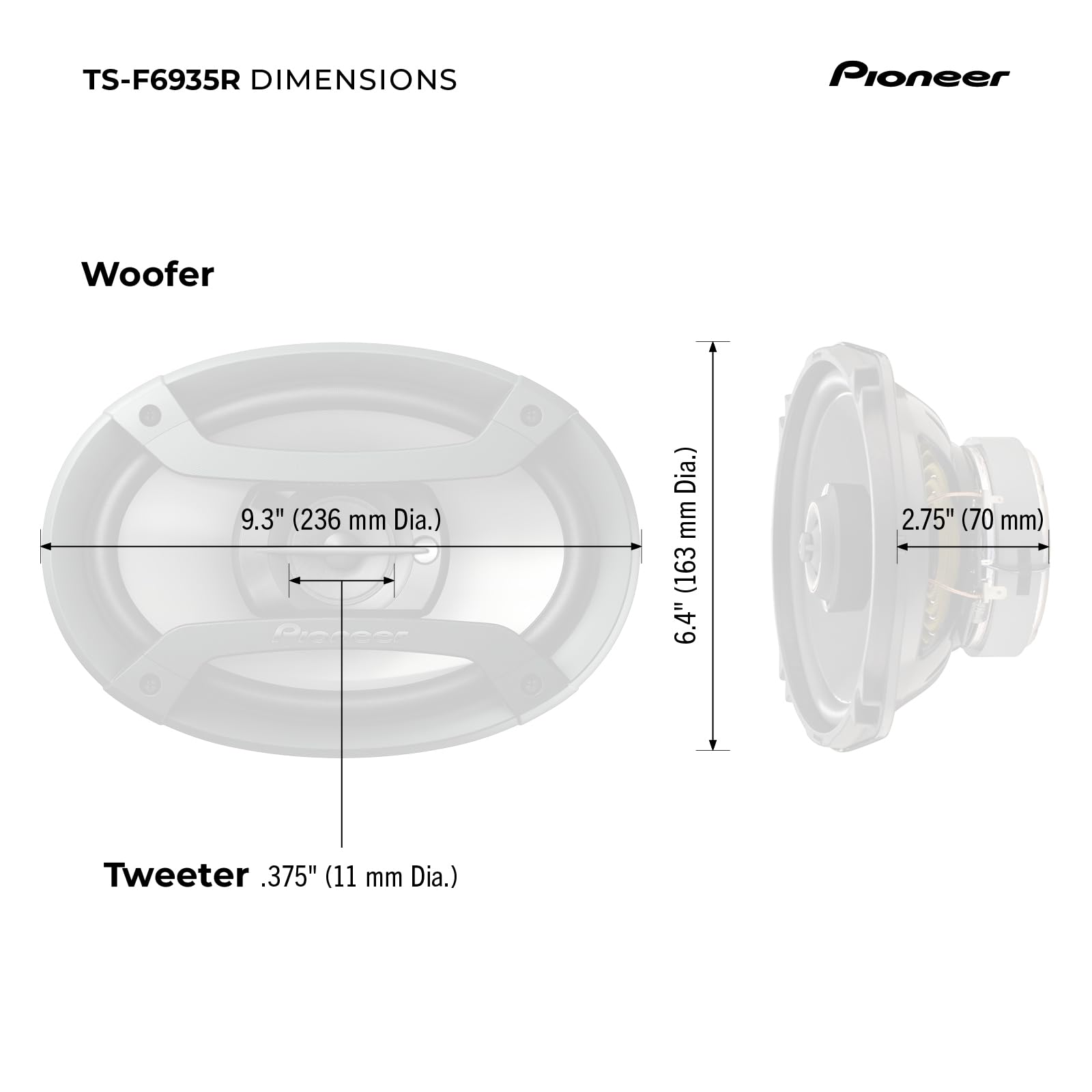 Pioneer TS-F6935R 3-Way Coaxial Car Audio Speakers - 6" x 9" Passive Car Speakers (Pair), 230 W Max Power, Black and Silver
