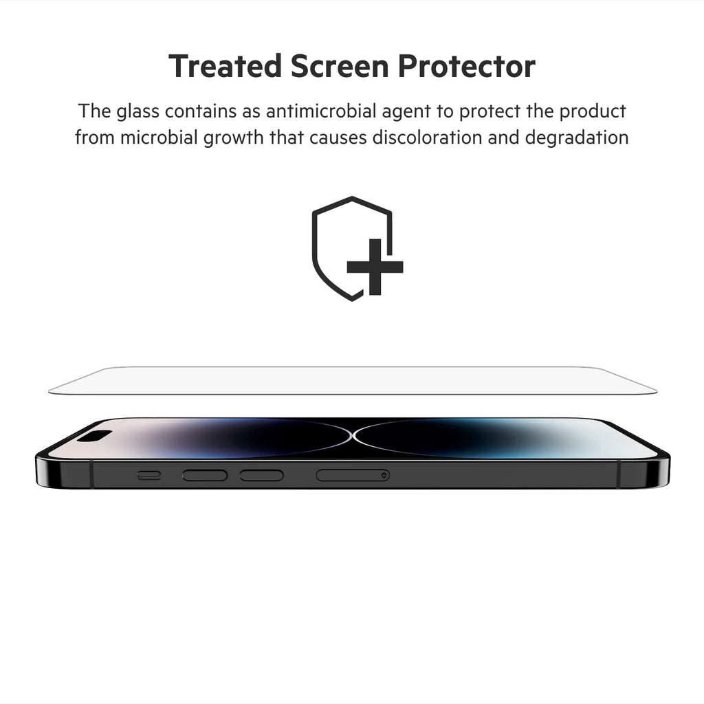 Belkin TemperedGlass iPhone 14 Pro Max Screen Protector, AntiMicrobial-Treated, Easy Bubble Free Application with Included Installation Guide Tray, 9H Hardness Tested