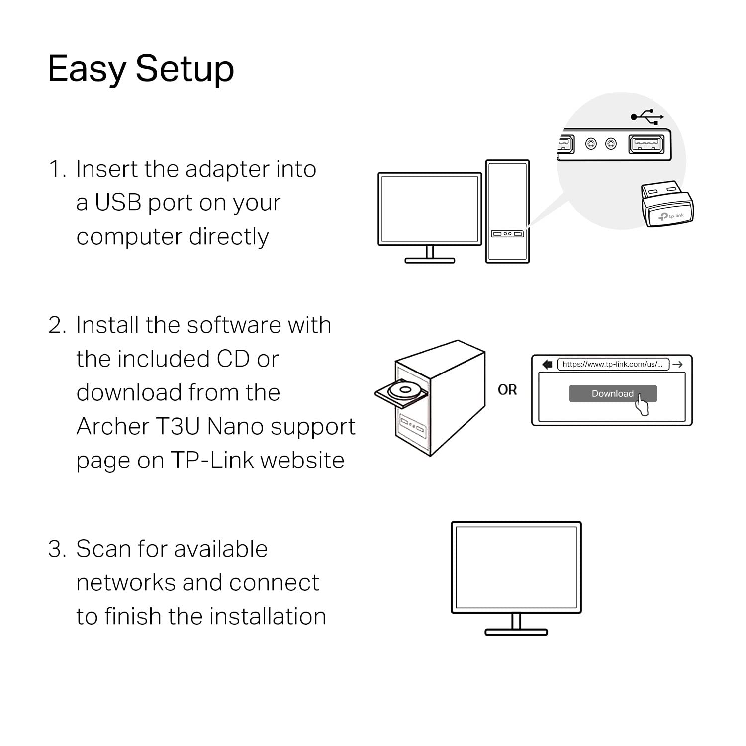 TP-Link Nano USB WiFi Adapter for PC(Archer T3U Nano)-AC1300 2.4G/5G Dual-Band Wireless Network Transceiver Adapter for Desktop PC, Travel Size, Supports Windows 11,10, 8.1, 8, 7 / up to Mac OS 10.15