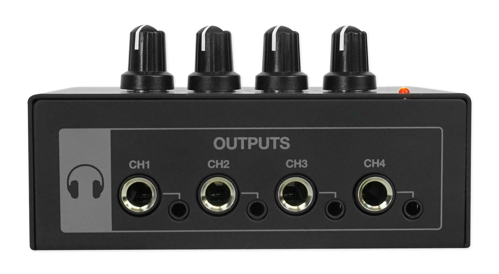 Rockville RHPA4 4-Channel Headphone Amplifier, Stereo/Mono Switch, Dual 1/4" and 3.5mm Outputs per Channel, USB Power, for Studio and Podcast Monitoring