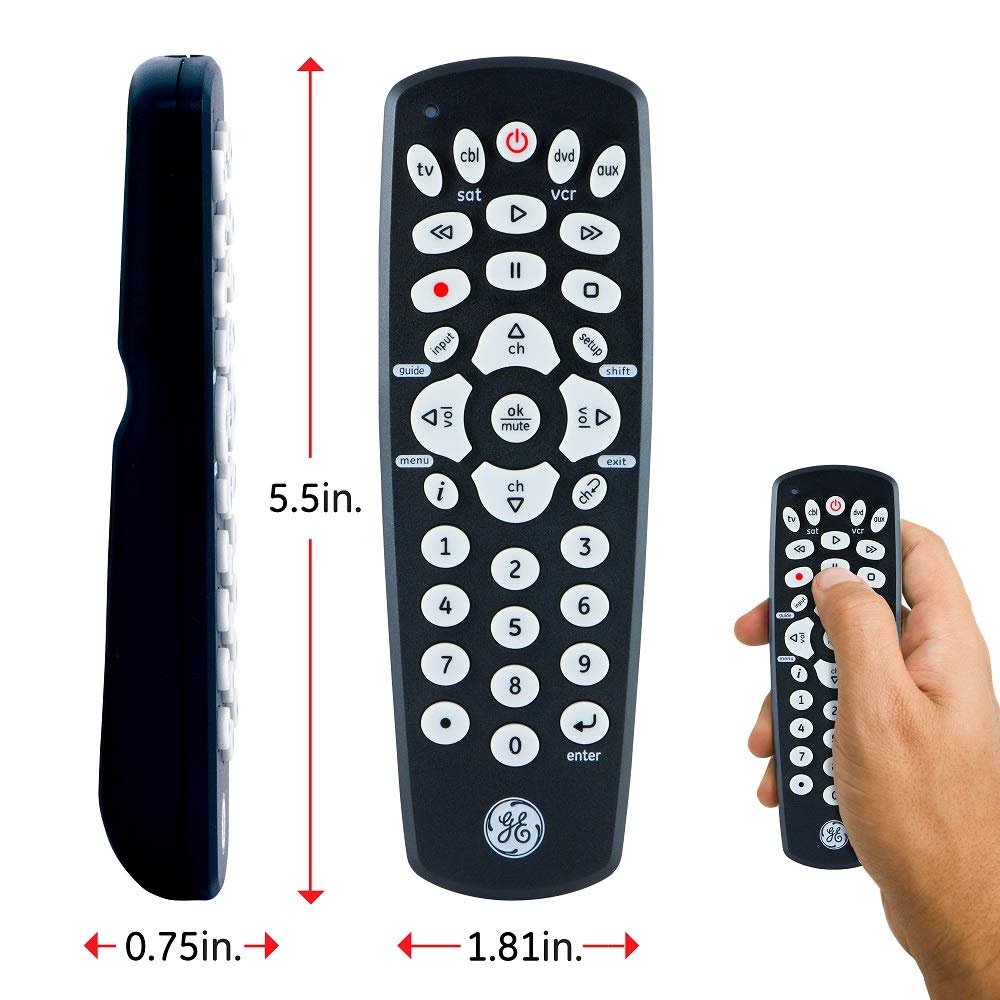 GE Universal Remote Control for Samsung, Vizio, LG, Sony, Sharp, Roku, Apple TV, RCA, Panasonic, Smart TVs, Streaming Players, Blu-ray, DVD, 4-Device, Black, 34708