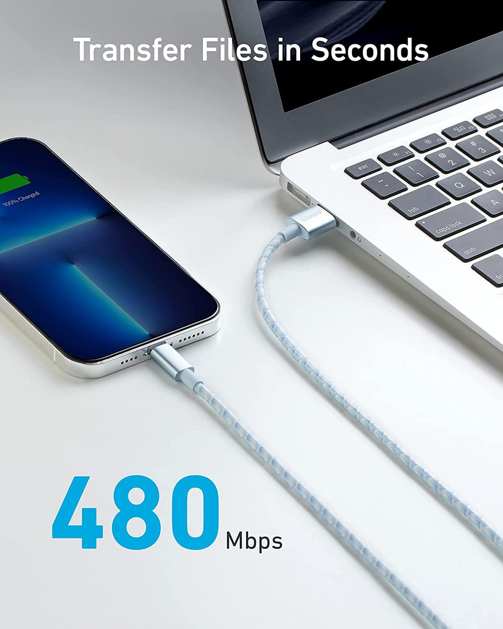 Anker 6ft Lightning Cable, 331 Cable, Premium Nylon USB-A to Lightning Cord, MFi Certified for iPhone Chargers, iPhone SE/Xs/XS Max/XR/X/8 Plus/7/6 Plus, iPad Pro Air 2, and More (Winter Blue)