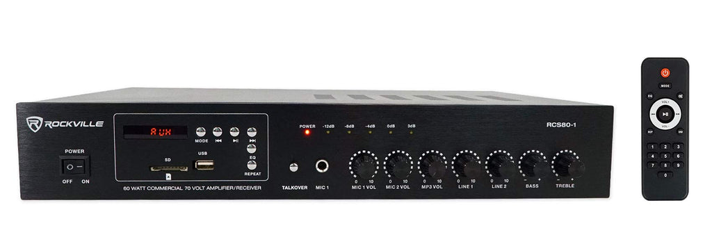 Rockville RCS80-1 60 Watt 70V Commercial/Restaurant Amplifier/Bluetooth Receiver