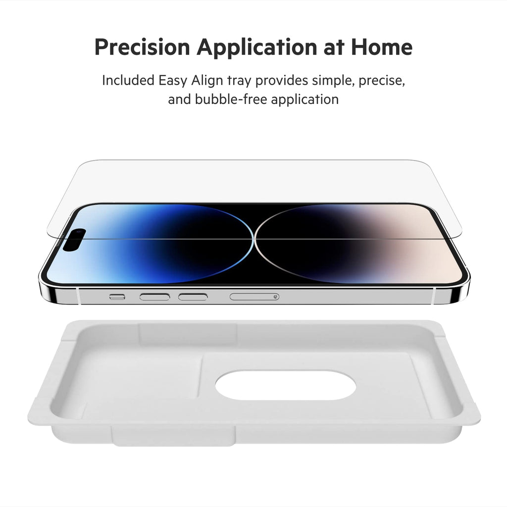 Belkin UltraGlass iPhone 14 Pro Max Screen Protector, AntiMicrobial-Treated, Easy Bubble Free Application with Included Installation Guide Tray, 9H Hardness Tested