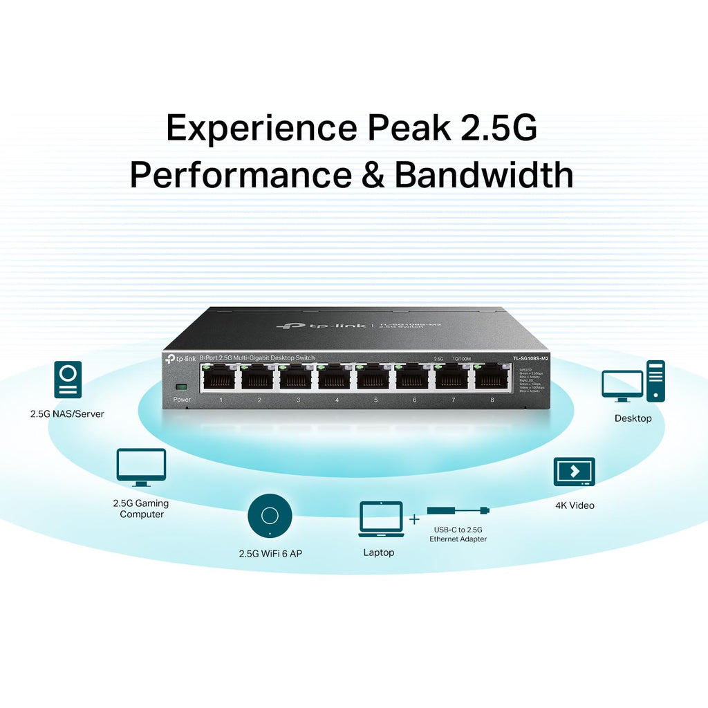 TP-Link TL-SG108S-M2 | 8-Port 2.5G Multi-Gigabit Unmanaged Network Switch, Ethernet Splitter | 2.5G Bandwidth | Plug & Play | Desktop/Wall-Mount | Fanless Metal Design | Limited Lifetime Protection