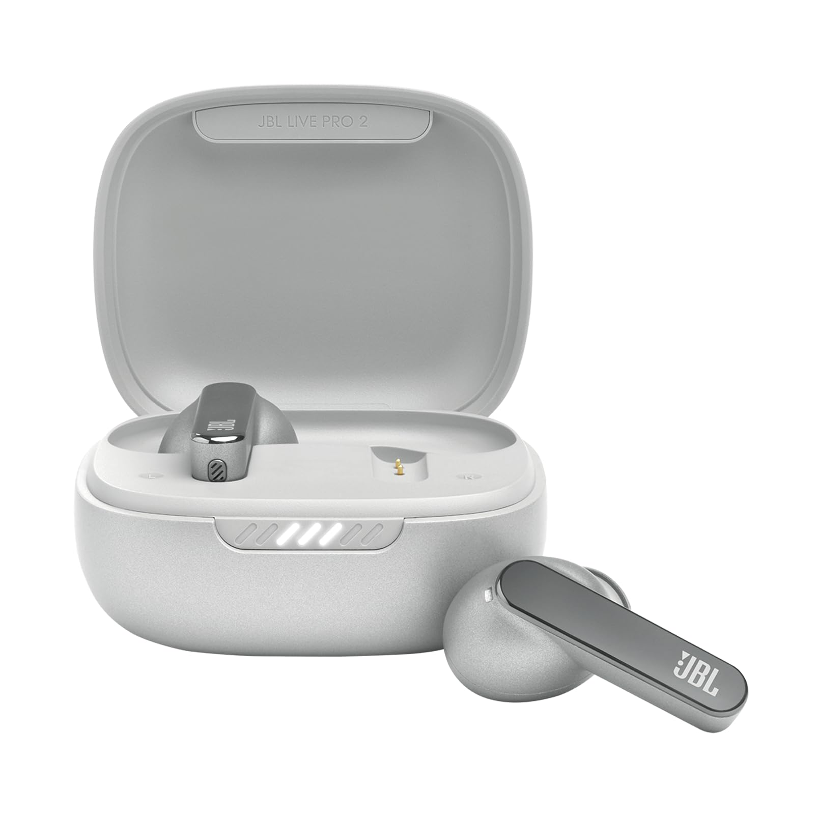 JBL Live Pro 2: 40 Hours of Playtime, True Adaptive Noise Cancelling, Smart Ambient, and Beamforming mics (Silver), Small