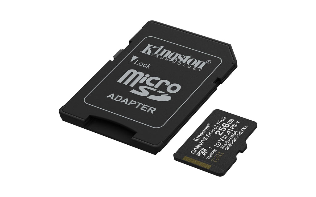 Kingston Canvas Select Plus microSD Memory Card 256GB microSDXC Gen3 150MB/s A1 Card + Adapter - SDCS3/256GB