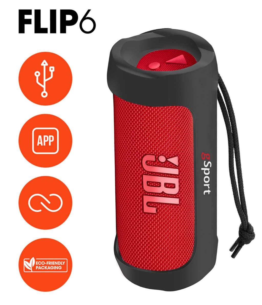 JBL FLIP 6 Waterproof Portable Speaker Bundle with gSport Silicone Sleeve (Red)