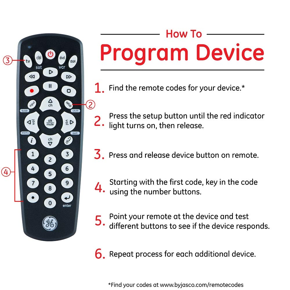 GE Universal Remote Control for Samsung, Vizio, LG, Sony, Sharp, Roku, Apple TV, RCA, Panasonic, Smart TVs, Streaming Players, Blu-ray, DVD, 4-Device, Black, 34708