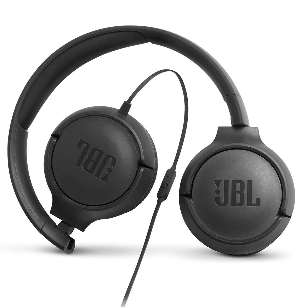 JBL Tune 500 - Wired on-ear headphones, Pure Bass Sound, 1-button remote/mic, Tangle-free flat cable, Lightweight and foldable design, Ask Siri or Google Now (Black)