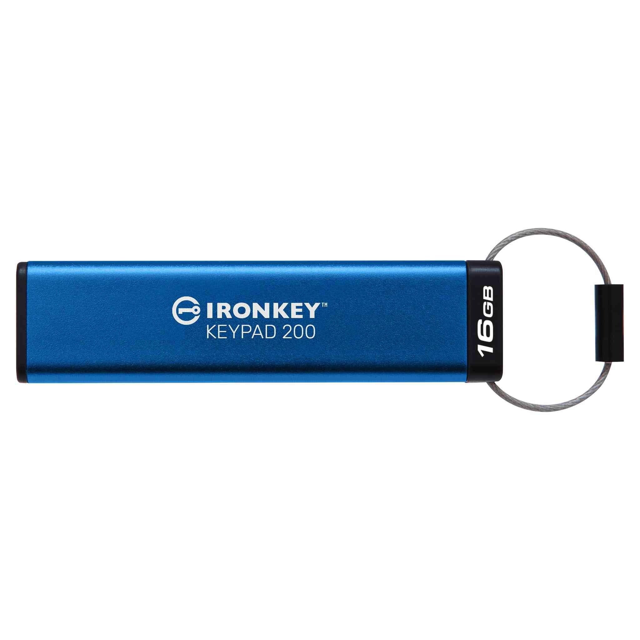 Kingston IronKey Keypad 200 Type -A hardware-encrypted USB Flash Drive FIPS 140-3 Level 3 (Pending) with XTS-AES 256-bit Hardware Encryption - IKKP200/16GB