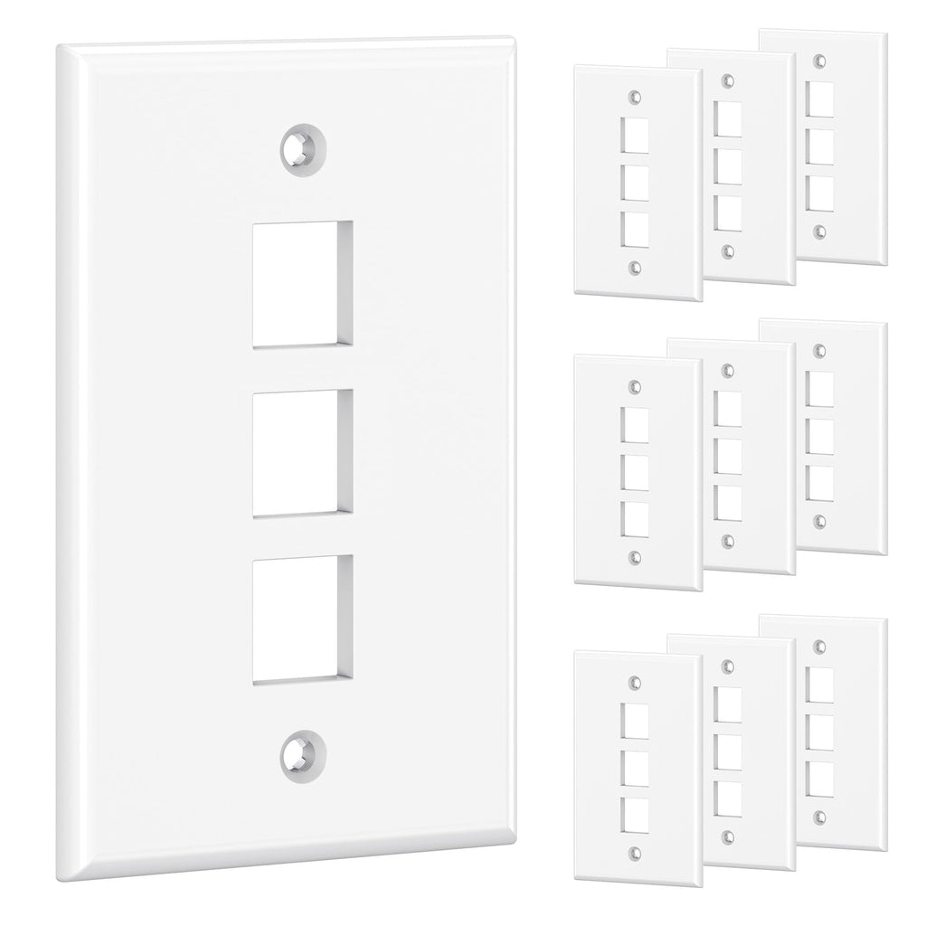 Cable Matters (10-Pack) Low Profile 3-Port Cat5e / Cat6 Keystone Jack Wall Plate in White