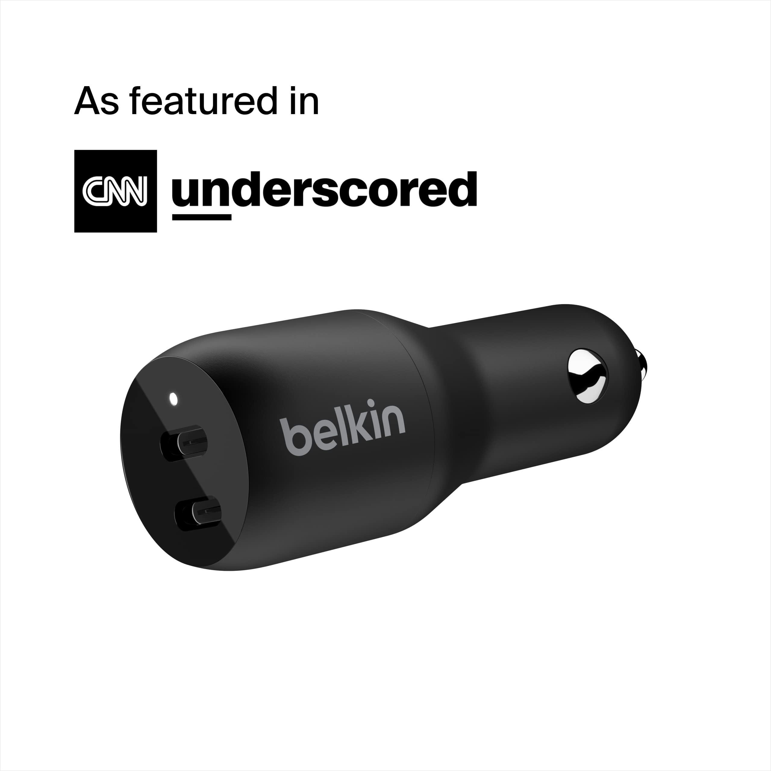 Belkin USB-C PD Car Charger 36W (Dual 18W USB-C Power Delivery Car Charger for iPhone 14 and 13 series, Samsung, Google and more)