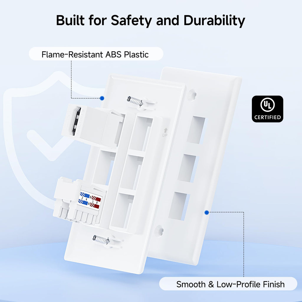 Cable Matters (10-Pack) Low Profile 6-Port Cat5e / Cat6 Keystone Jack Wall Plate in White