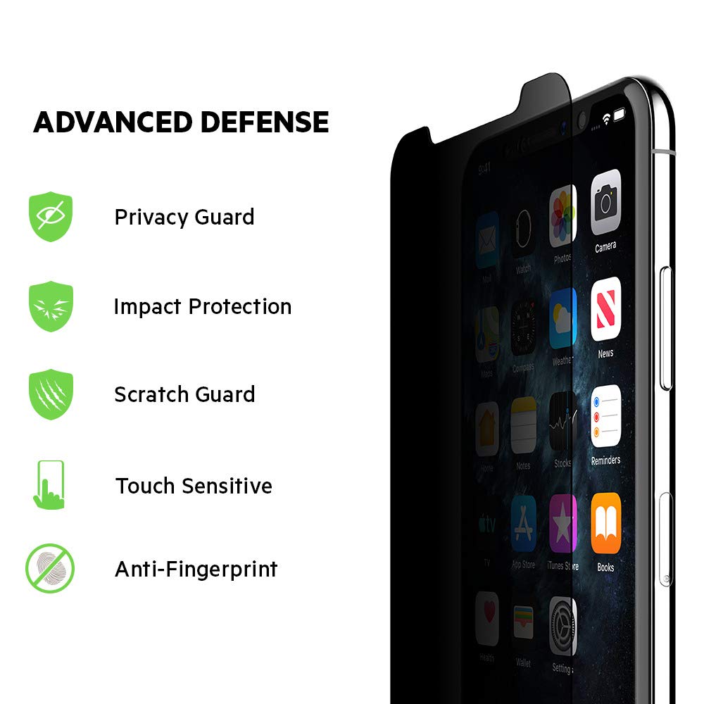 Belkin SCREENFORCE Tempered Glass Privacy Screen Protector for iPhone Xs Max, iPhone 11 Pro Max, OVA005zz