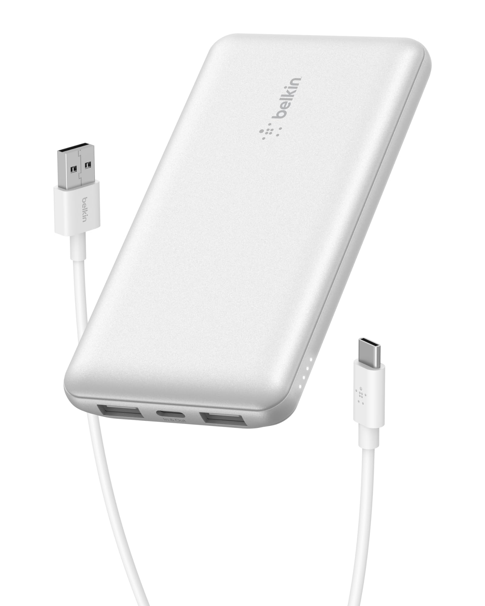 Belkin Portable Charger, USB-C Power Bank 10000 mAh w/ 1xUSB-C Port & 2xUSB-A Ports, 15W w/Type-C to Type-A Cable for iPhone 17, Samsung Galaxy S25, Nintendo Switch 2, Google Pixel 10, etc. - White