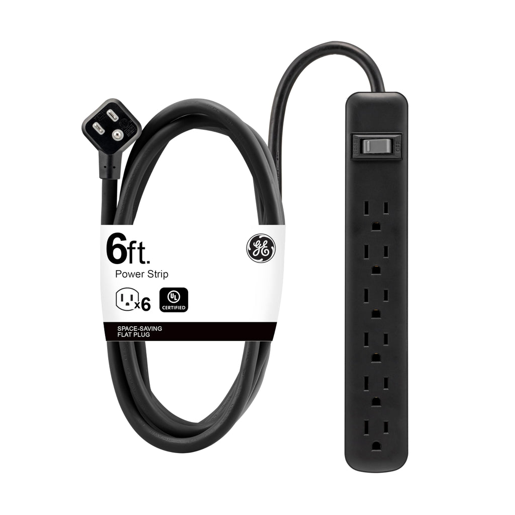 GE 6-Outlet General Purpose Power Strip, 6-Ft Cord, Black, 14088
