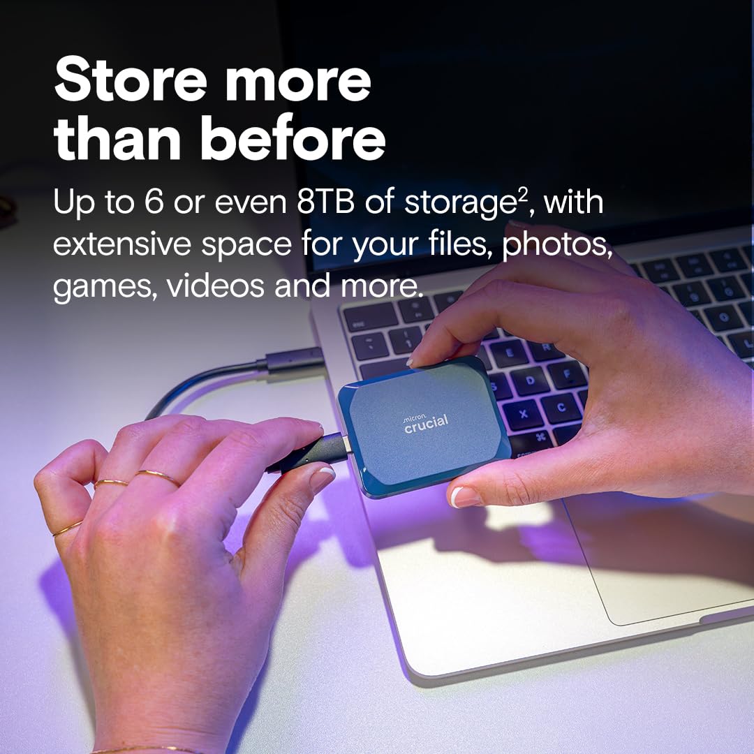 Crucial X10 1TB External Portable SSD Drive - Up to 2100MB/s, USB-C 3.2 Gen2, IP65 Dust and Water Resistant, External Solid State Drive, Matte Blue - CT1000X10SSD9-02