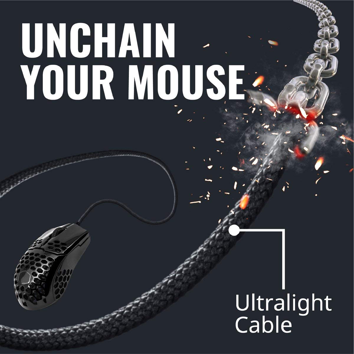 Cooler Master MM710 Glossy Black Gaming Mouse with Lightweight Honeycomb Shell, Ultraweave Cable, 16000 DPI Optical Sensor