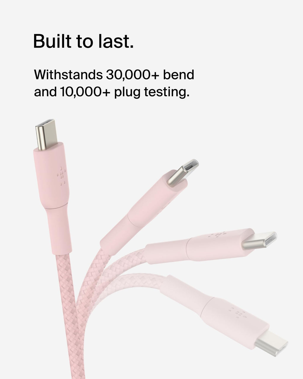Belkin BoostCharge (2M/6.6ft) Braided USB-C to USB-C Cable for iPhone 16, Galaxy S24, S23, Note10, Note9, Pixel 8, Pixel 7, iPad Pro & More - Pink