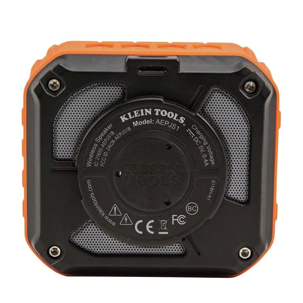 KLEIN TOOLS AEPJS1 Bluetooth Speaker, Wireless Portable Jobsite Speaker Plays Audio and Answers Calls Hands Free, IPX5, Worksite Ready