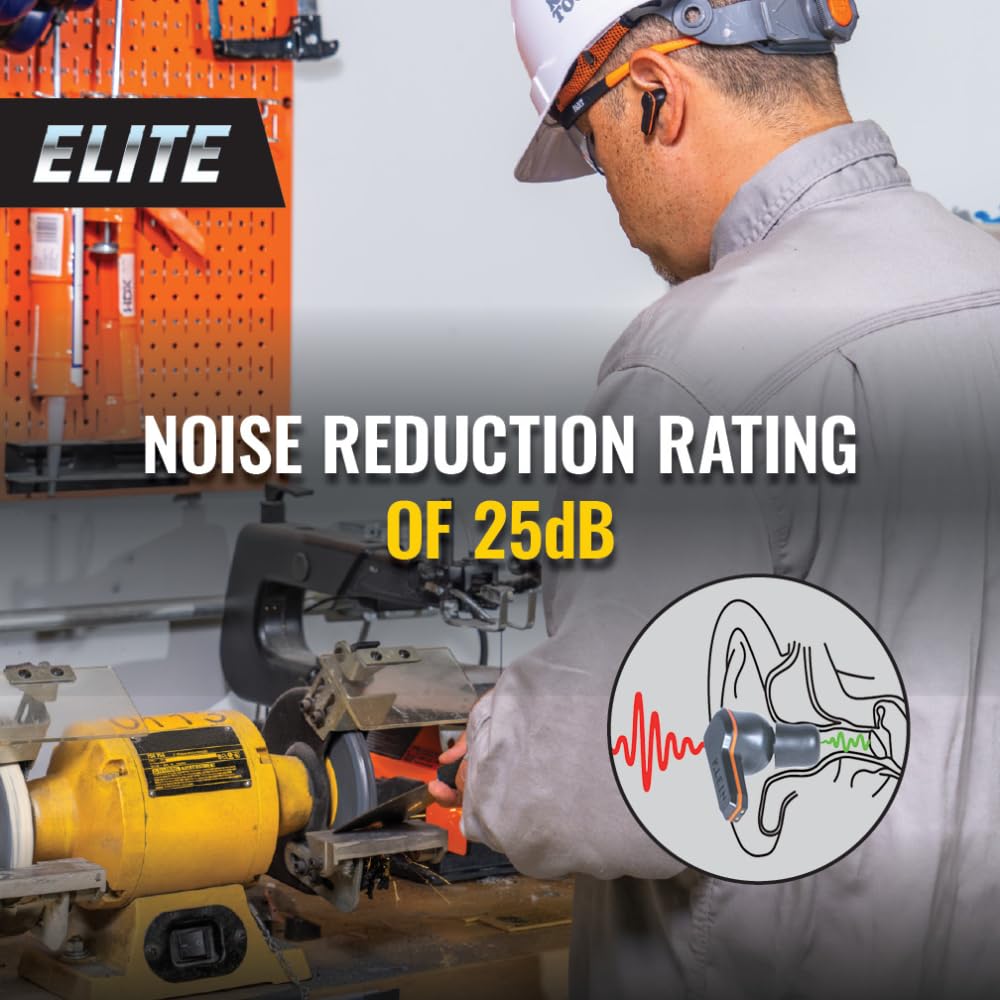 KLEIN TOOLS AESEB2 Elite Bluetooth Earbuds, Real Wireless Earplugs, NRR Hearing Protection 25 DB, 24 Hours Battery Life, Digital LED Display