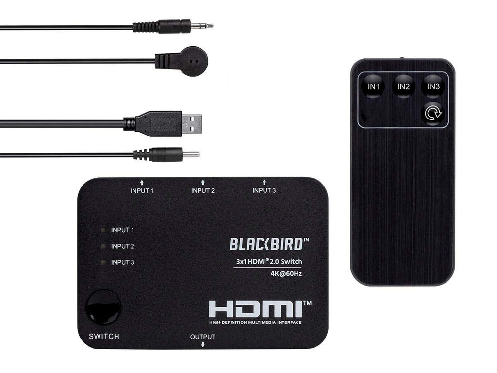 Monoprice Blackbird 4K 3x1 HDMI 2.0 Slim Switch - Black |4k @ 60Hz, HDCP 2.2 Compliant, HDR, Dolby TrueHD Support and IR Remote Control