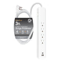 GE UltraPro 4 Outlet Surge Protector, USB-C Charging, 3 ft Designer Braided Cord, 1060 Joules, Compatible w/ iPhone 12/11/Pro/Max/Xs/XR/X/8, Samsung Galaxy S21/S10/S9/Plus, Google Pixel, White, 41354