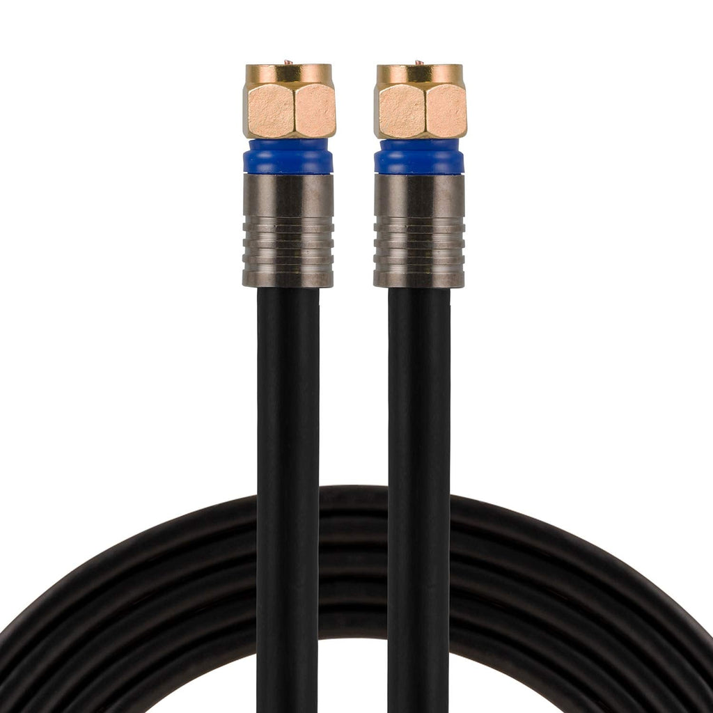 GE RG6 Coaxial Cable, 100 ft. F-Type Connectors, Quad Shielded Coax Cable, 3 GHz Digital, In-Wall Rated, Ideal for TV Antenna, DVR, VCR, Satellite, Cable Box, Home Theater, Black, 34842