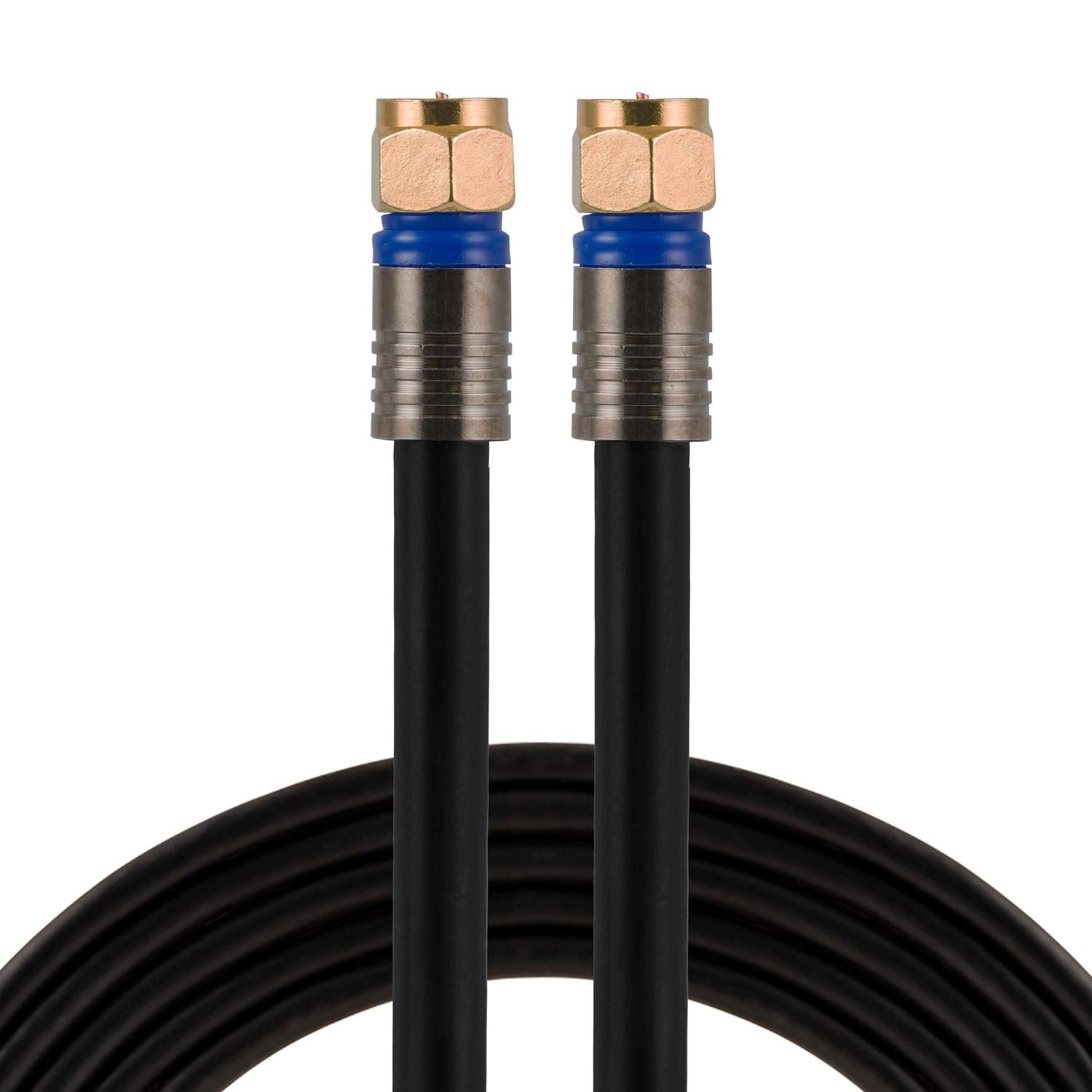 GE RG6 Coaxial Cable, 100 ft. F-Type Connectors, Quad Shielded Coax Cable, 3 GHz Digital, In-Wall Rated, Ideal for TV Antenna, DVR, VCR, Satellite, Cable Box, Home Theater, Black, 34842