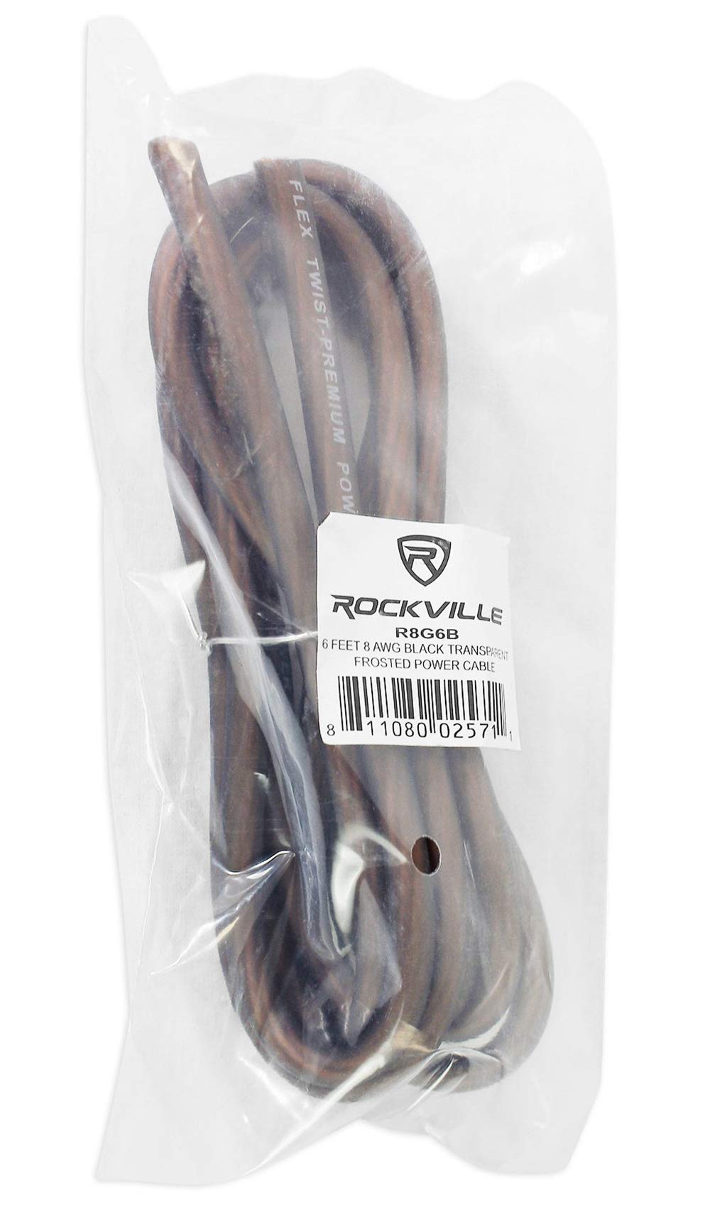 Rockville R8G6B 6' Foot 8 Gauge Black Car Amp Power/Ground Cable Install Wire