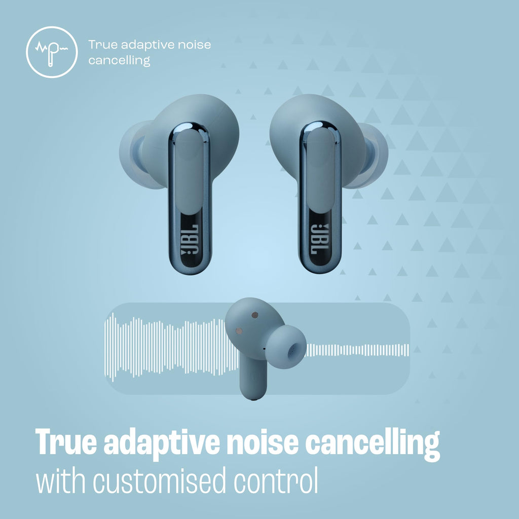 JBL Live Beam 3 - True Wireless Noise-Canceling Closed-Ear Earbuds, 48Hr Playback, Wireless Charging, 6 Mics for Calls, Multi-Connect, IP55 Dust- and Water-Resistant (Blue)