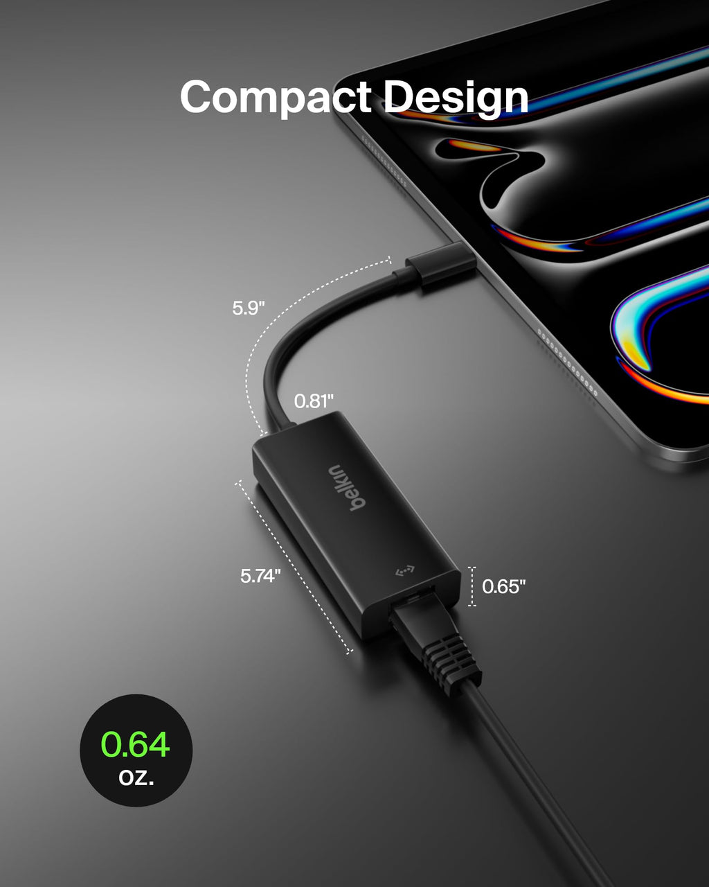 Belkin F2CU040btBLK USB-C to Gigabit Ethernet Adapter (USB-IF Certified, Compatible with MacBook Pro (2016), Dell XPS 13 inch), Black