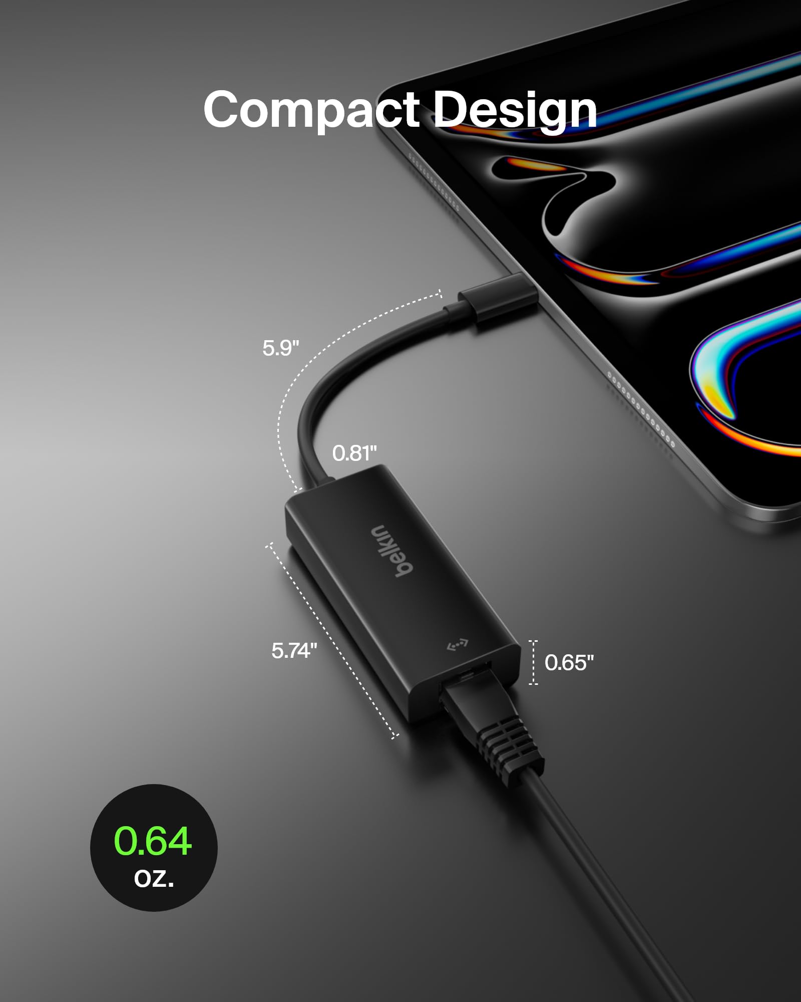Belkin F2CU040btBLK USB-C to Gigabit Ethernet Adapter (USB-IF Certified, Compatible with MacBook Pro (2016), Dell XPS 13 inch), Black