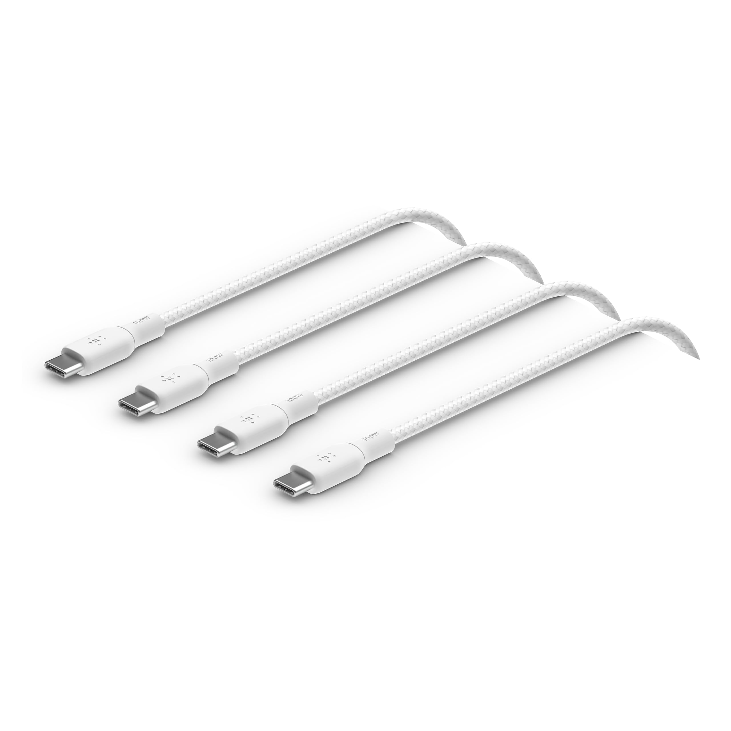 Belkin USB-C to USB-C BoostCharge Braided Cable (2M/6.6ft), 100W Power Delivery, USB-IF Certified for iPhone 16, MacBook, Chromebook, Galaxy & More - White (2-Pack)
