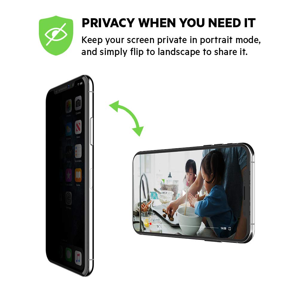 Belkin SCREENFORCE Tempered Glass Privacy Screen Protector for iPhone Xs Max, iPhone 11 Pro Max, OVA005zz