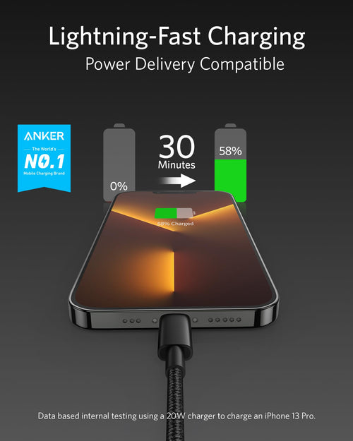 Anker New Nylon USB-C to Lightning Cable, 331 Cable, Fast Charging Cord (6ft, MFi Certified) for iPhone 13 13 Pro 12 Pro Max 12 11 X XS XR 8 Plus, AirPods Pro, Supports Power Delivery (Black)