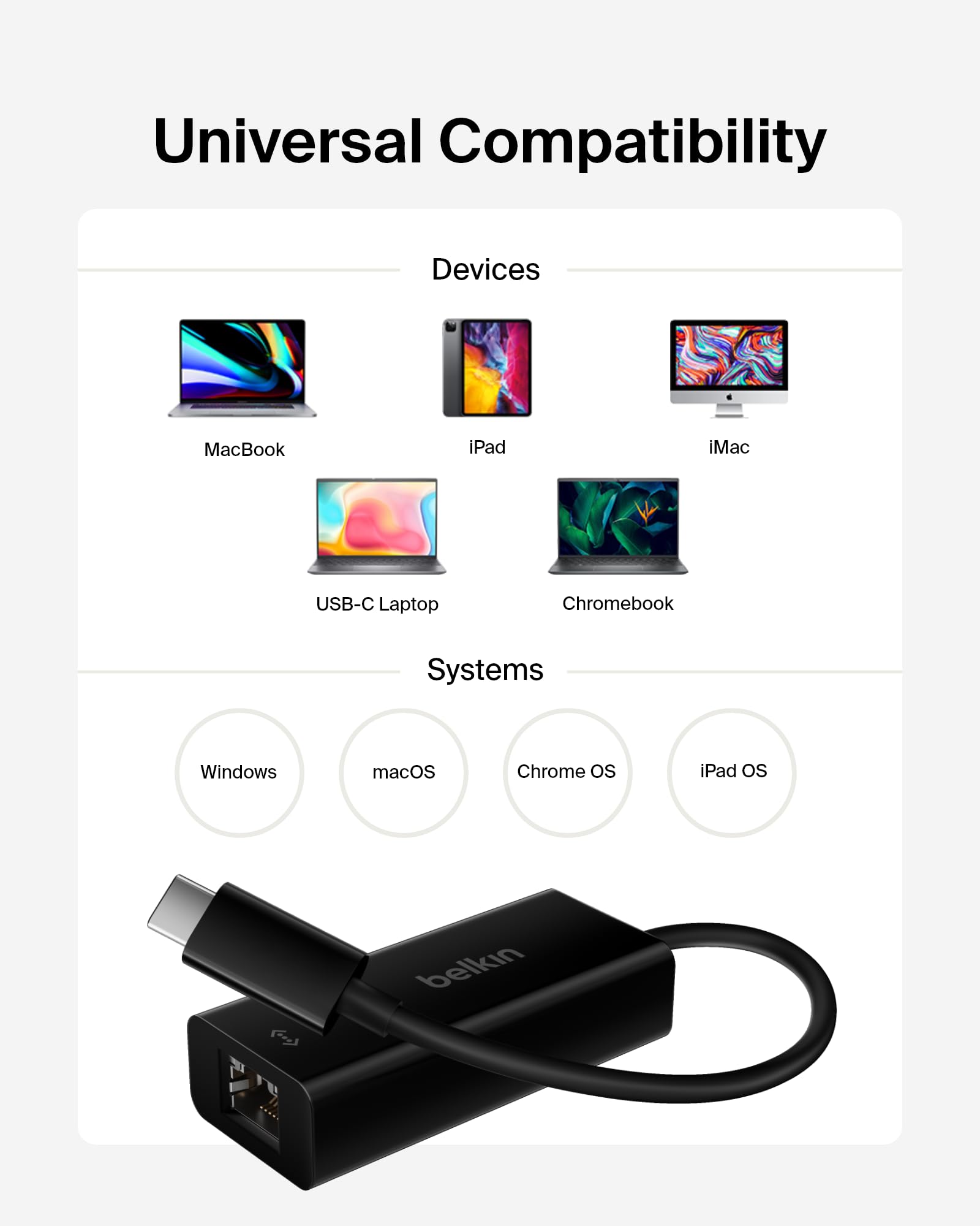 Belkin F2CU040btBLK USB-C to Gigabit Ethernet Adapter (USB-IF Certified, Compatible with MacBook Pro (2016), Dell XPS 13 inch), Black
