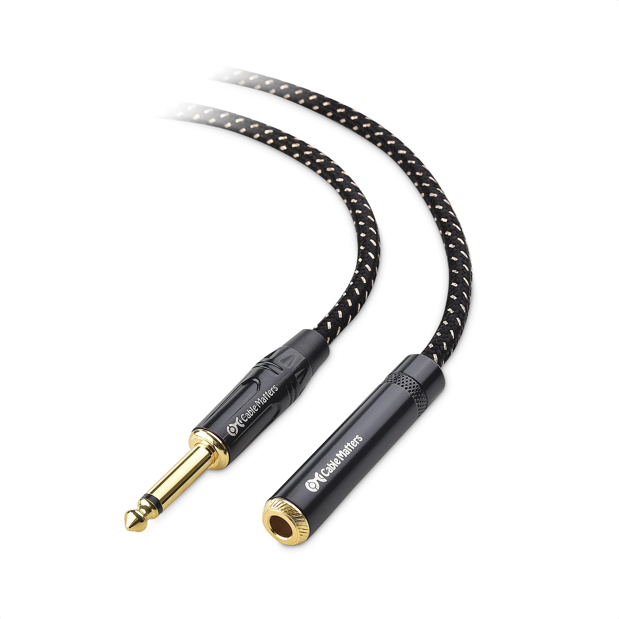 Cable Matters 10 Feet 1/4 Inch TS Male to Female Extension Cable, Black, 2-Pack, Compatible with Microphone, Speaker, Mixer