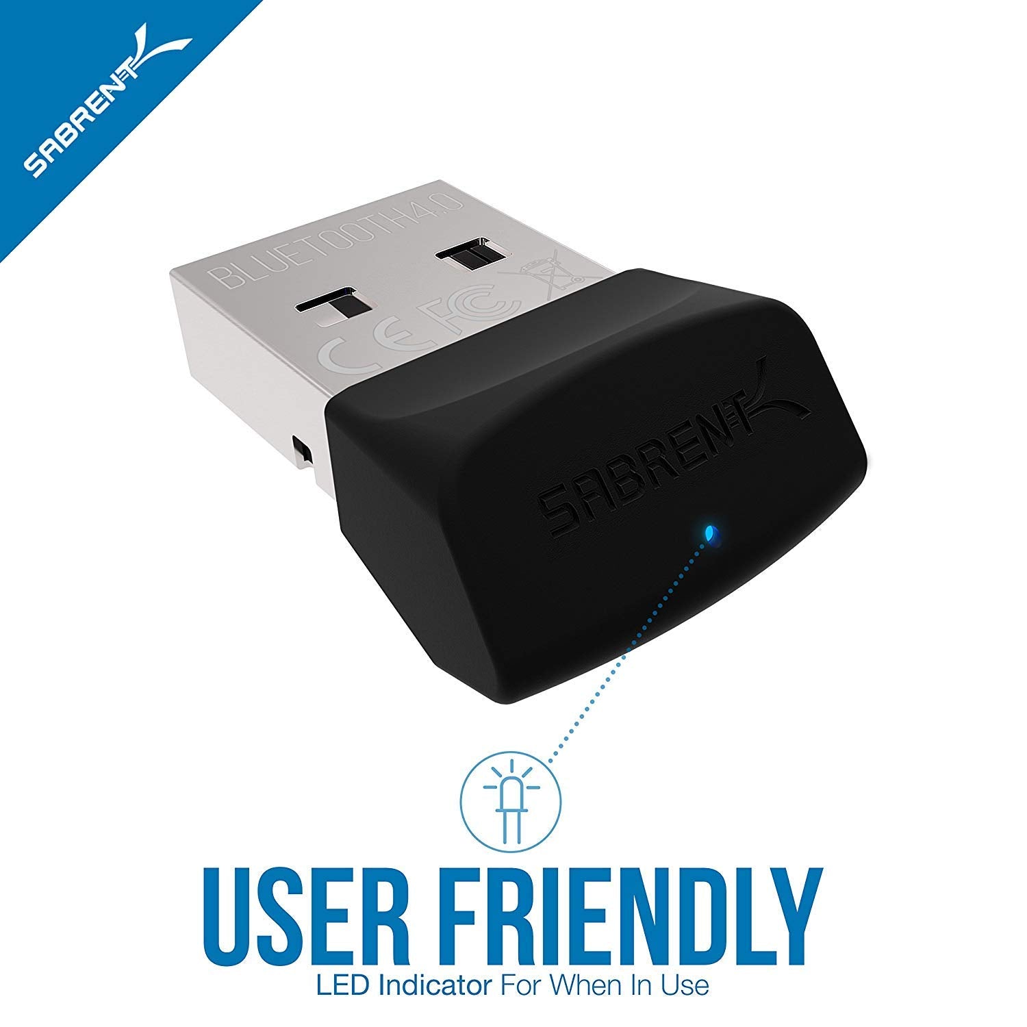 SABRENT USB Bluetooth 4.0 Adapter Dongle for PC Laptop Desktop Computer Mouse Keyboard Headphone Controller, Support Windows, Mac, Plug and Play (BT-UB40)