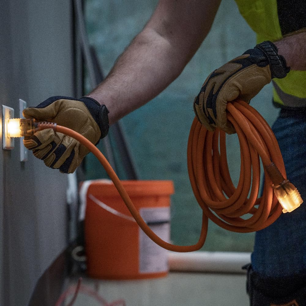Klein Tools EXC2515 12/3 25-Foot Heavy-Duty Extension Cord with Lighted Ends, 3-Prong, 15A/125V/1875W, Indoor/Outdoor, High Visibility Orange