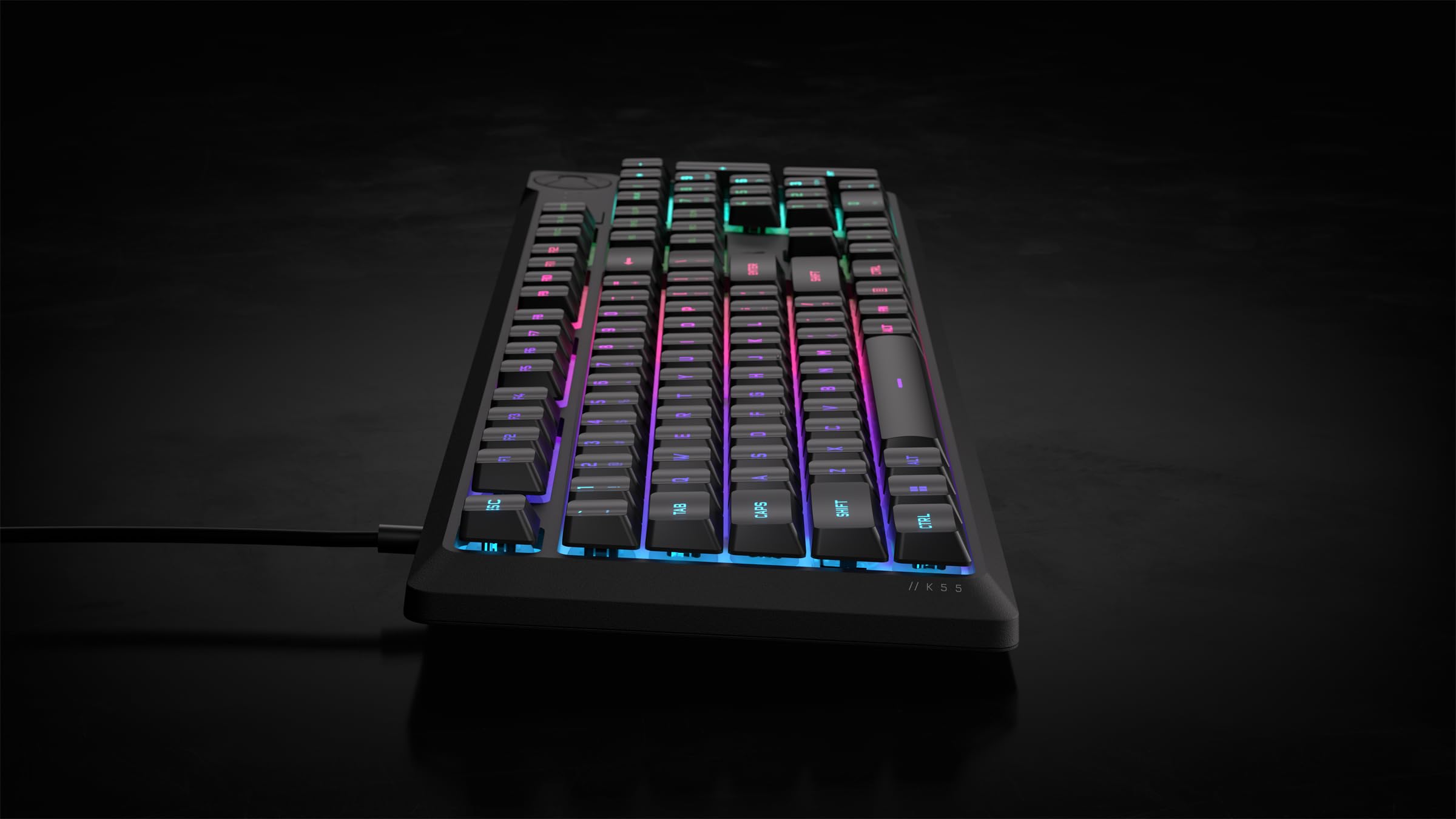 Corsair K55 CORE RGB Membrane Wired Gaming Keyboard � Quiet, Responsive Switches � Spill Proof � RGB with Ten Zones � Media Keys � iCUE Compatible � QWERTY NA � PC, Mac � Black